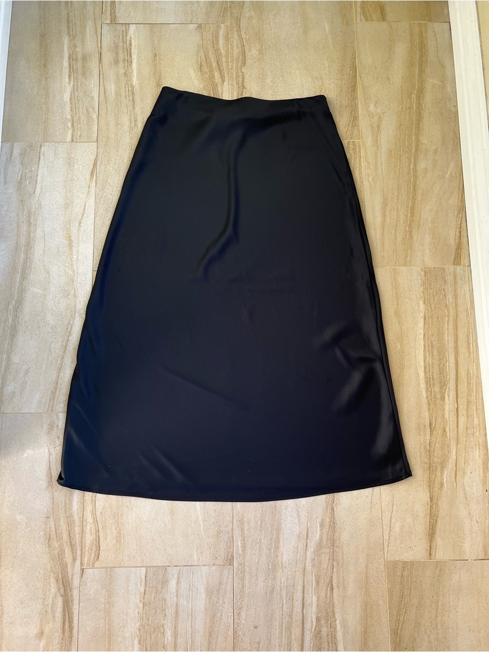 Rachel Zoe Black Satin A-Line Midi Skirt
